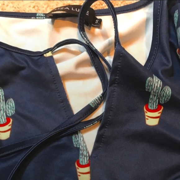 🌵 Modcloth Cactus Plant Blue Maxi Dress S - M 🌵 - Picture 3 of 4